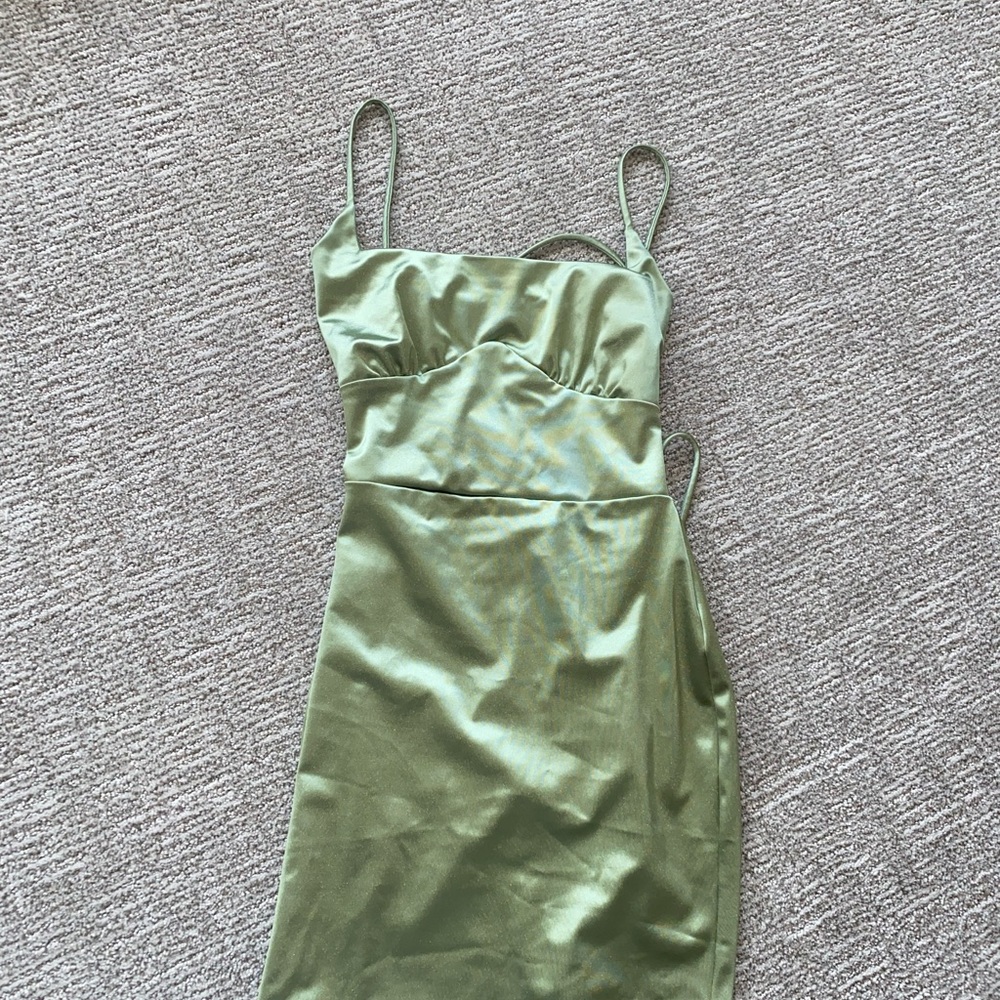 Windsor Satin Slip Dress in Sage Green